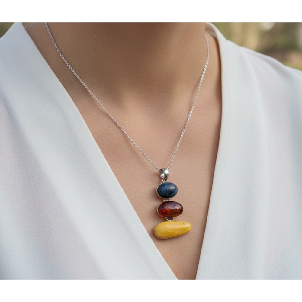 Vintage Baltic Amber Necklace Sterling Silver Handmade Zen‎ Jewelry